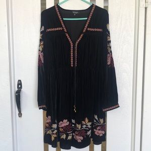 Topshop embroidered velvet smock dress